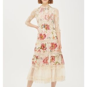TOPSHOP Lace Tier Floral Midi Dress   